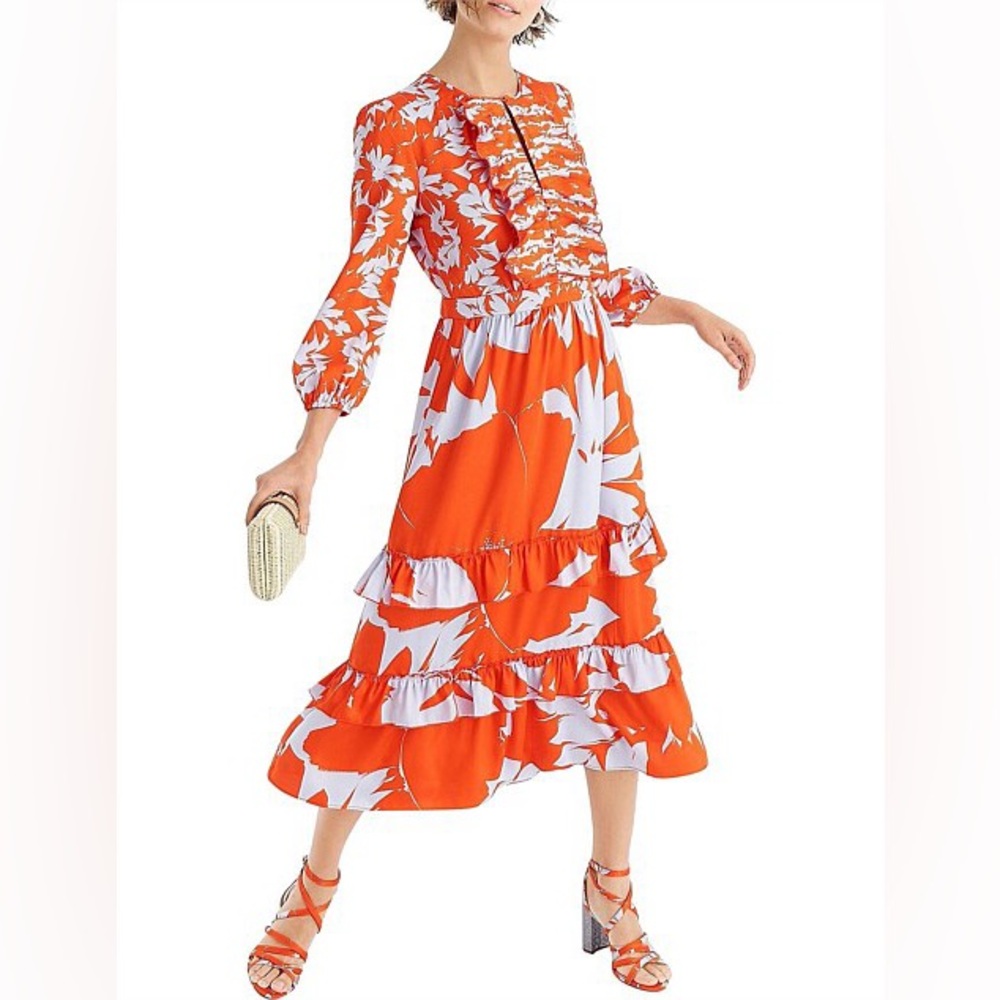 J. Crew Ratti Orange and Blue Palms dress